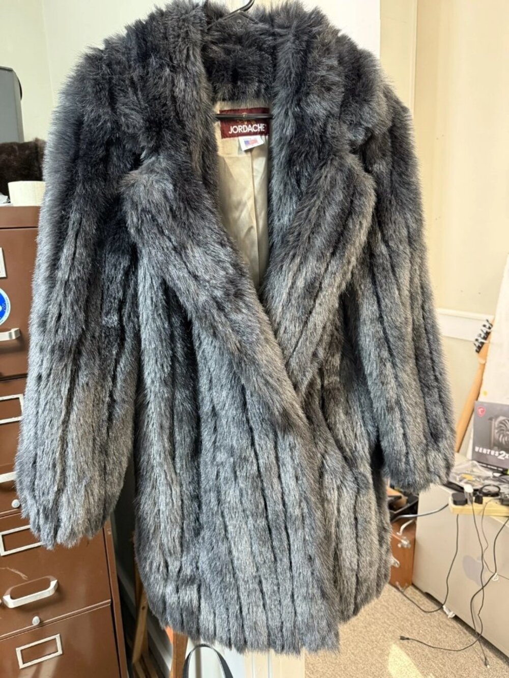 Vintage Jordache Faux Fur Made In USA 34" Long Dark Gray 1980s SZ 9/10